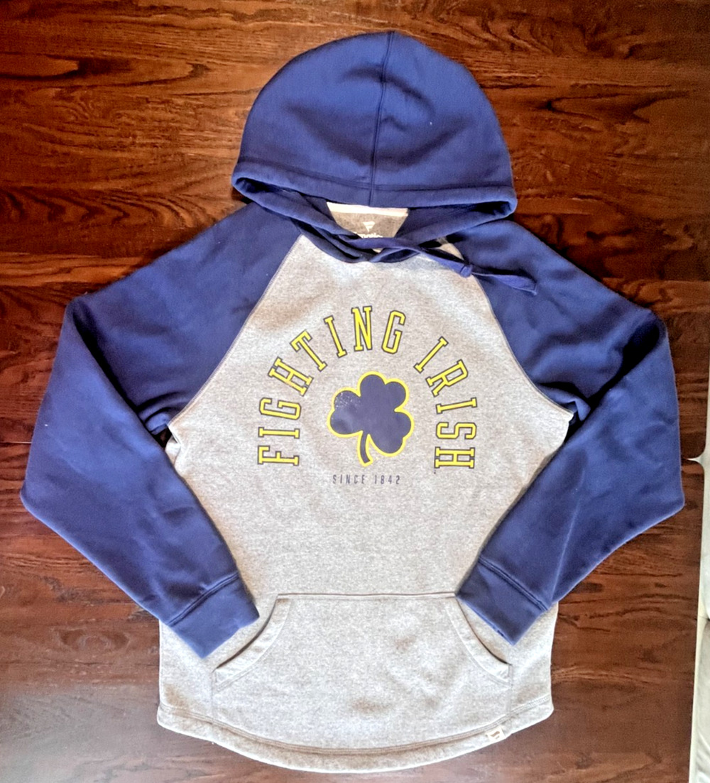 Fighting Irish Notre Dame University Hoodie Men's Medium Blue & Gray